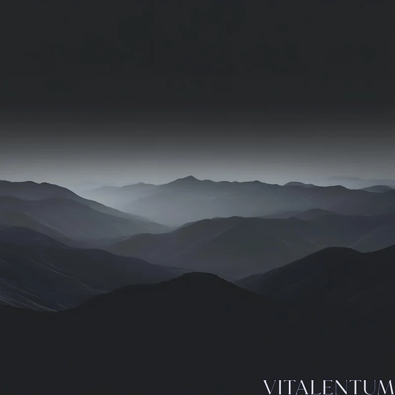 AI ART Misty Mountain Ridges in Monochrome