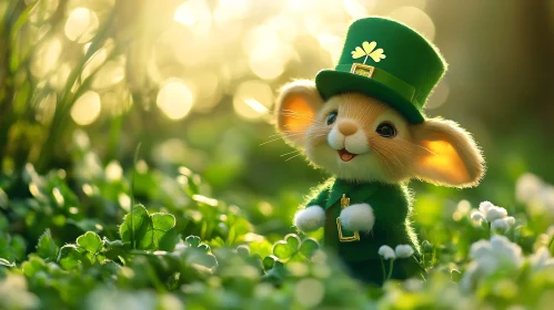 Whimsical Leprechaun Rabbit in Clover Field