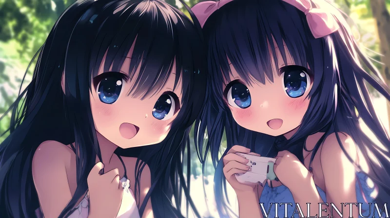 AI ART Adorable Anime Duo in Summer Setting