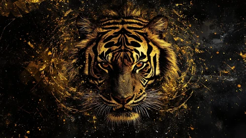 Striking Tiger Artwork with Golden Splashes