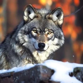 Lone Wolf in Snowy Landscape