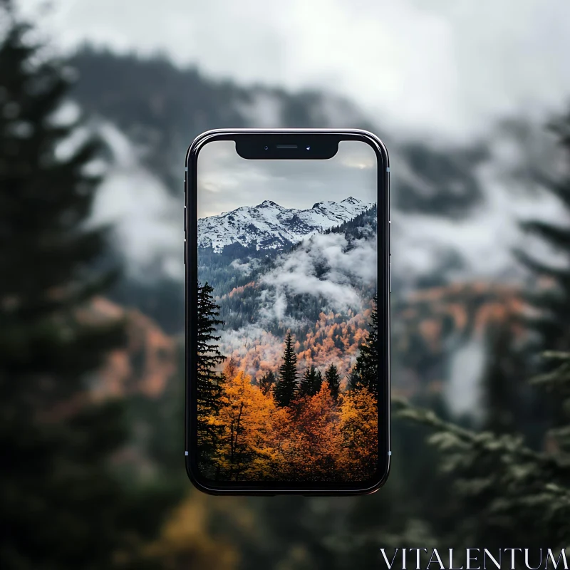 AI ART Mountain Scenery on a Phone Display