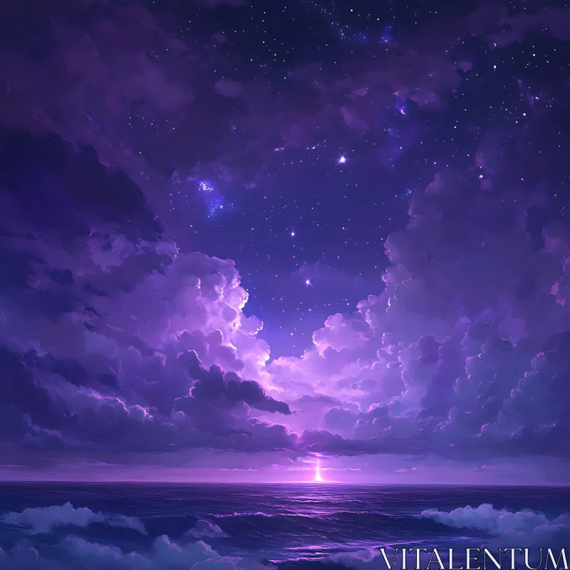 Purple Night Over the Sea AI Image