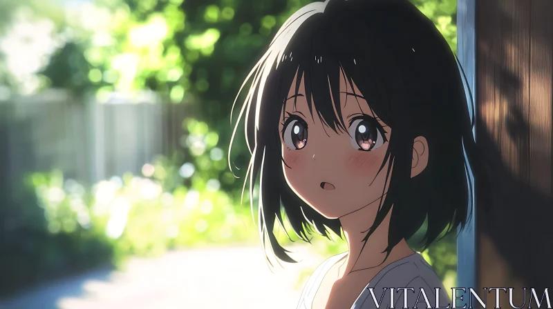 Sunlit Anime Girl Outdoor Portrait AI Image