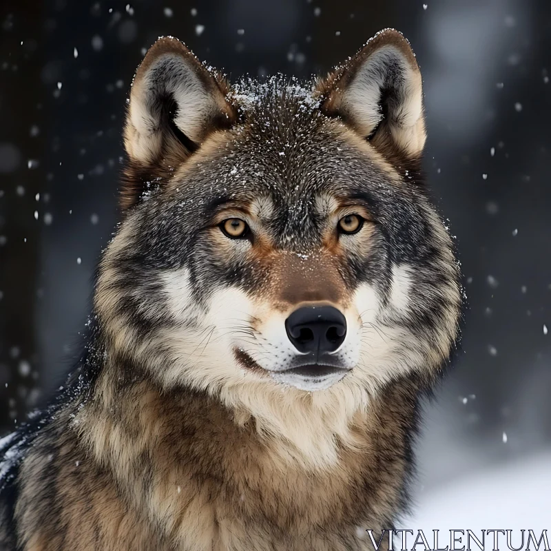 Snowy Wolf Close-Up Portrait AI Image