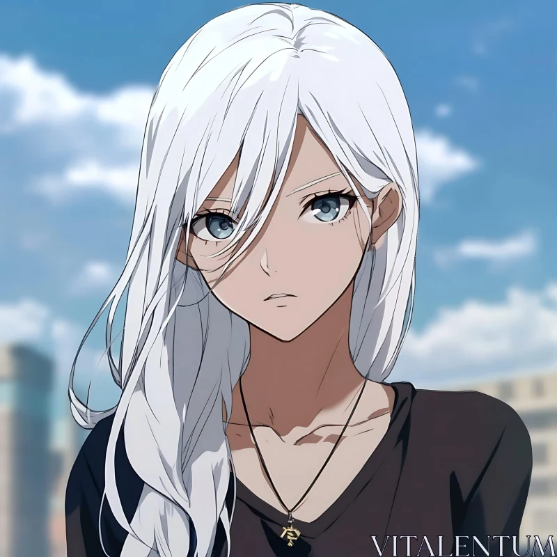 Anime Character with Intense Blue Eyes and White Hair AI Image