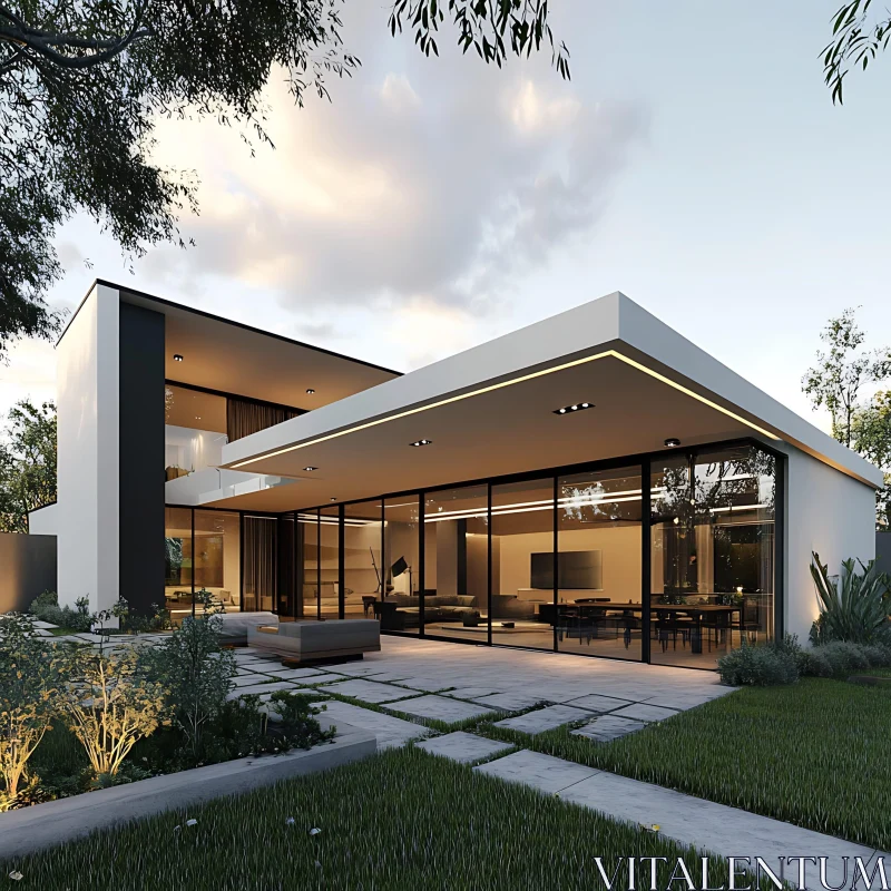 Contemporary Glass-Walled Home AI Image