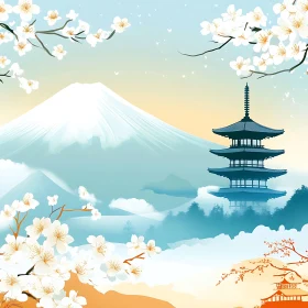 Japanese Landscape with Cherry Blossoms