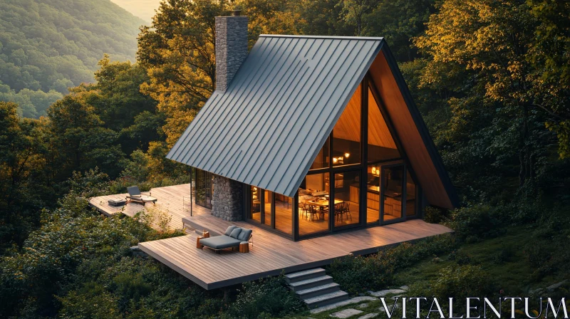 Contemporary Cabin in Forested Sanctuary AI Image