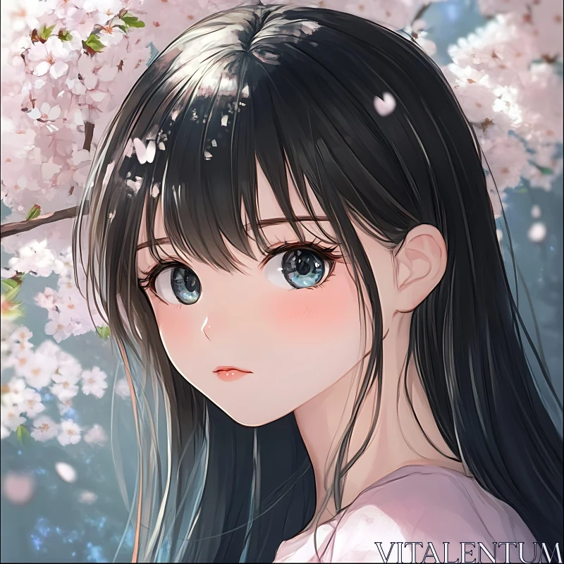 Enchanting Anime Artwork: Girl Among Cherry Blossoms AI Image