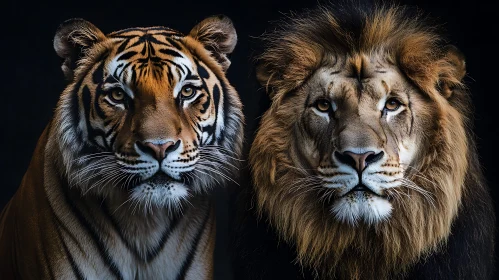 Majestic Felines: Lion and Tiger Duo
