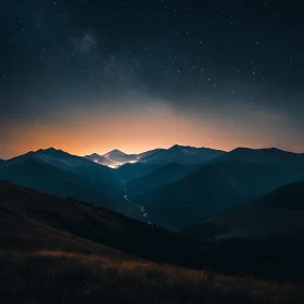 Starry Mountain Range at Night