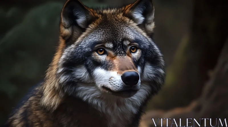 Close-Up of a Wild Wolf AI Image