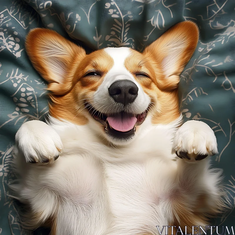 Content Corgi Dog Lying on Its Back AI Image