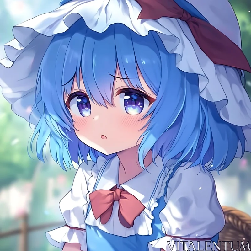 Cute Blue-Haired Anime Girl in Scenic Background AI Image