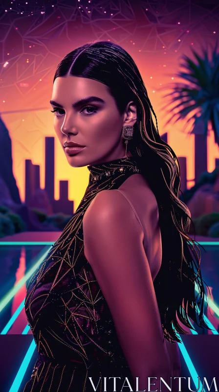 AI ART Surreal Portrait of Kendall Jenner in Neon