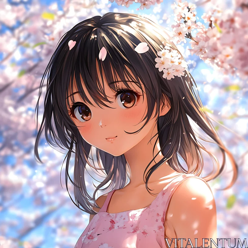 Cherry Blossom Anime Portrait AI Image