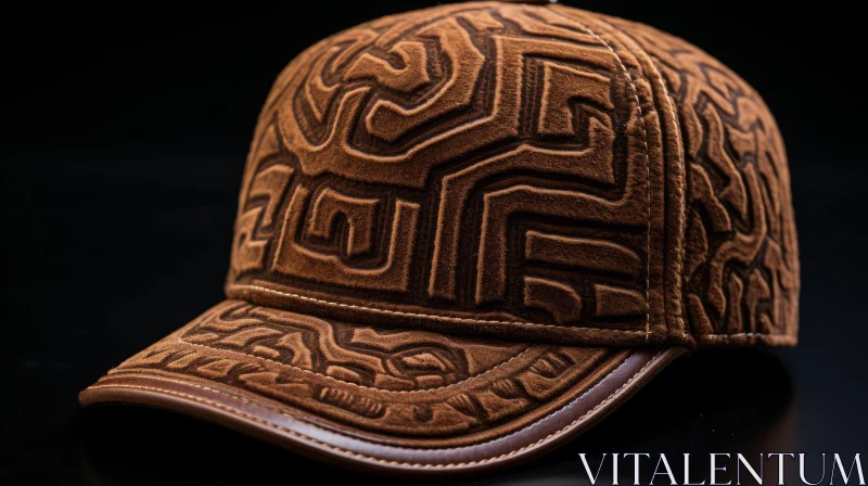 Brown Leather Cap with Tribal Pattern | Reimagined Moche Art AI Image