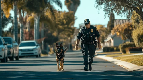 Law Enforcement Patrol with K9 Unit in Suburbia