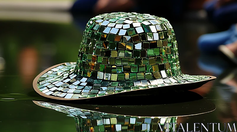 Captivating Mosaic Hat Floating in Water - Artistic Masterpiece AI Image