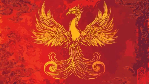 Phoenix Illustration with Fiery Red Background
