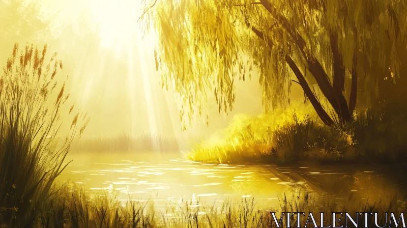 AI ART Peaceful Sunny Lakeside Landscape