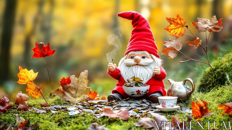 Gnome's Autumn Tea Time AI Image