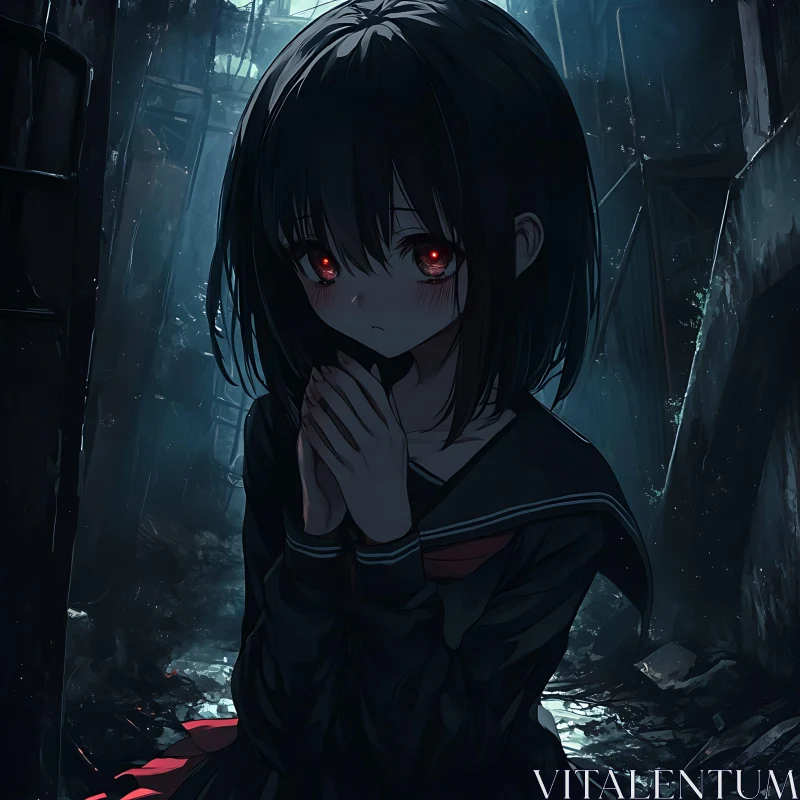 Anime Girl with a Sad Expression AI Image