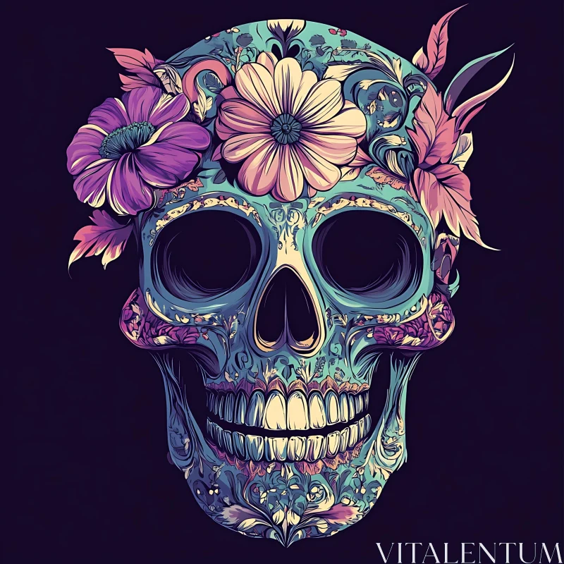 Ornamental Skull with Flower Crown AI Image
