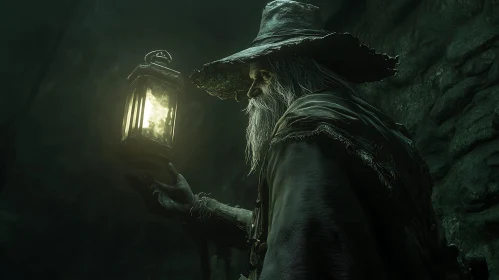 Old Wizard Holding Lantern