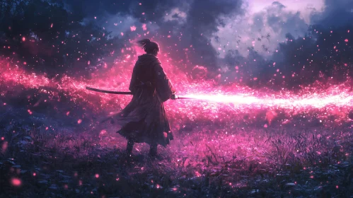 Enigmatic Swordsman in Magical Field