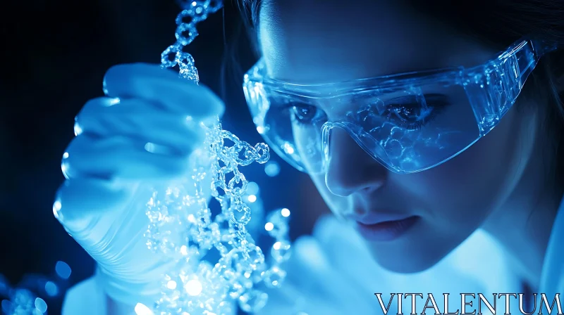 Woman Scientist Examining DNA Structure AI Image