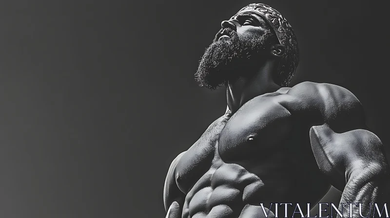 Monochrome Man Portrait with Strong Physique AI Image