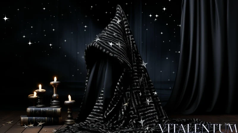 Surreal Witch's Robe Covered with Silver Stars on a Dark Night - UHD Image AI Image