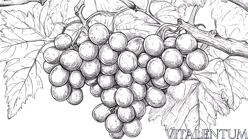 Grapes Sketch - Monochrome Delight AI Image