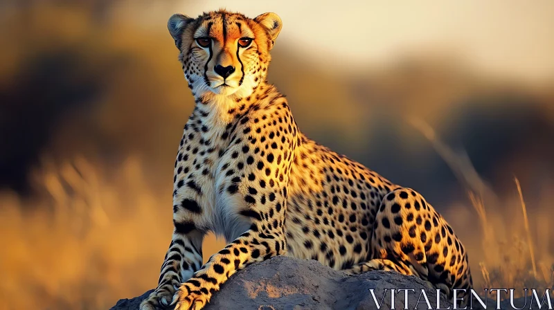 Cheetah Resting on Rock, Wildlife Photography AI Image