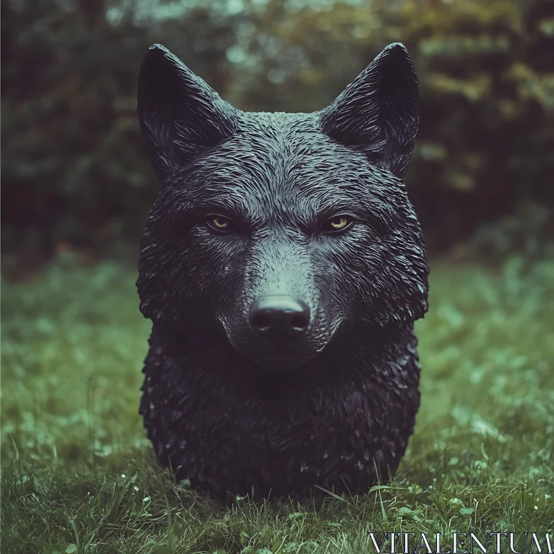 Black Wolf Statue AI Image