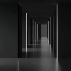Monochrome Hallway Perspective