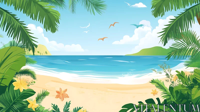 AI ART Tropical Ocean View with Birds