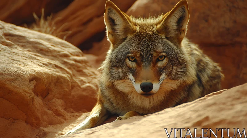 Resting Coyote Among the Rocks AI Image