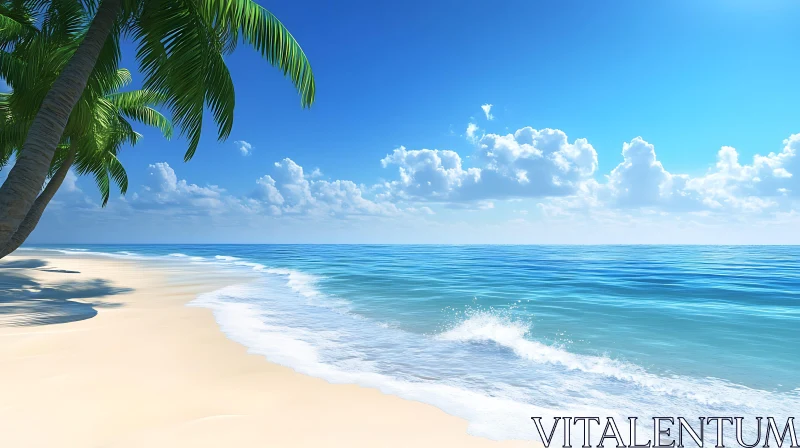 AI ART Seascape with Palm Trees and Blue Sky