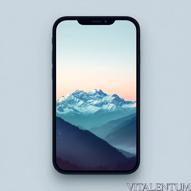 Snowy Peaks on Mobile Device AI Image