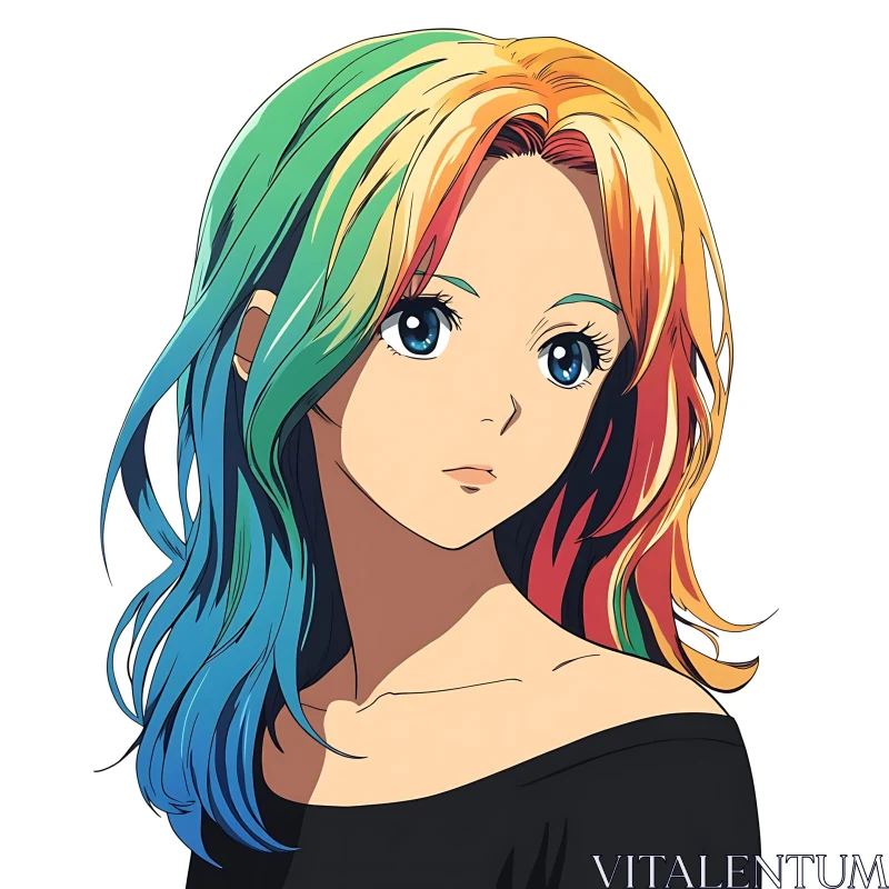 AI ART Anime Character with Multicolored Hair and Blue Eyes