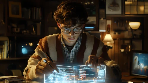 Young Programmer with Holographic Interface