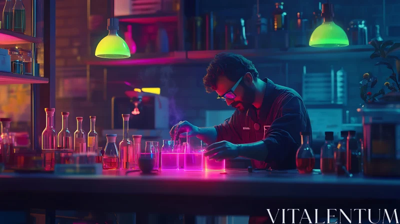 Science Lab with Glowing Beakers AI Image