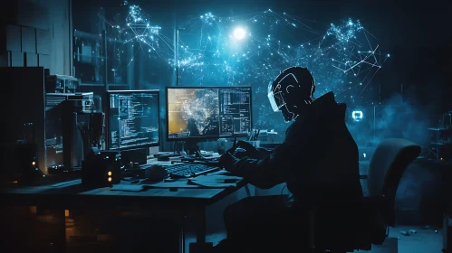 Data Security Specialist Working at Night