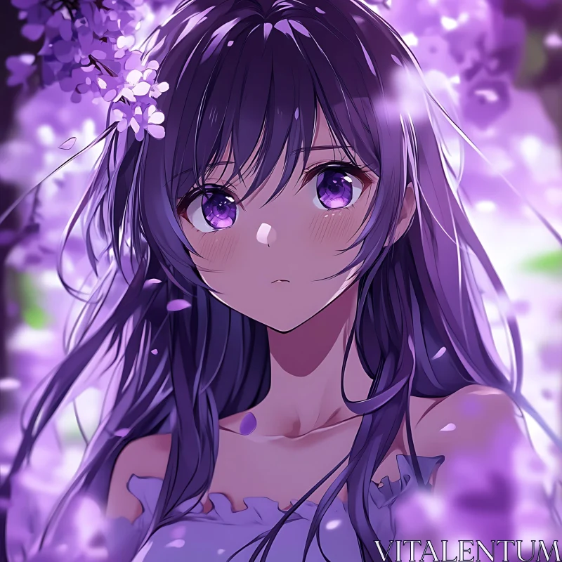 Ethereal Anime Portrait of a Girl with Purple Hair AI Image