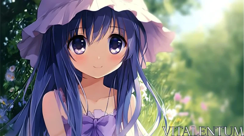 AI ART Cute Anime Girl with Hat in Flower Garden