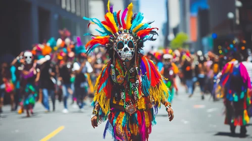 Festive Street Celebration with Vibrant Costume