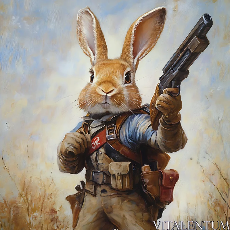 AI ART Anthropomorphic Rabbit Warrior with Firearm